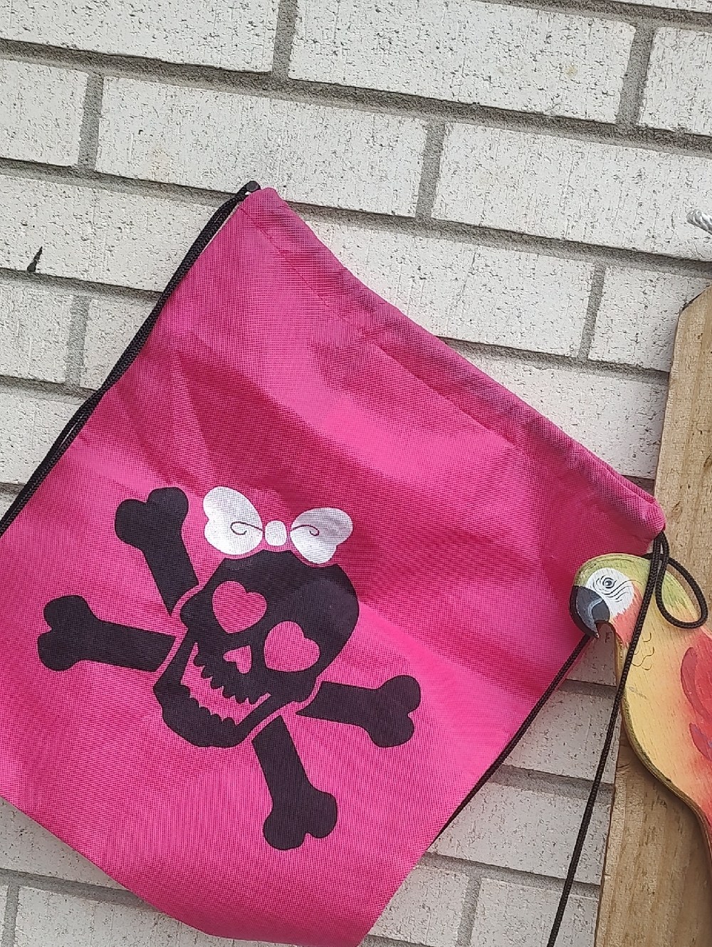 Hot Pink Skull & Crossbones Drawstring Bag - Picture 3 of 7